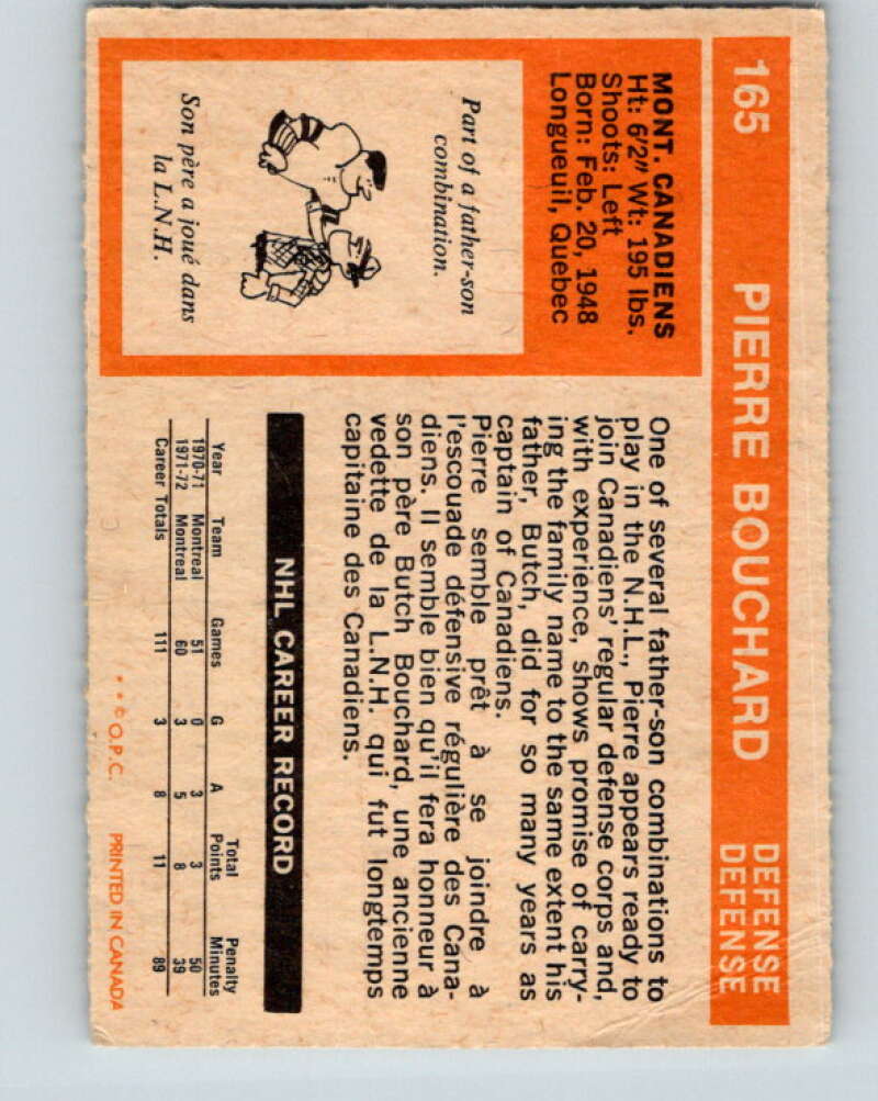 1972-73 O-Pee-Chee #165 Pierre Bouchard Montreal Canadiens V3974