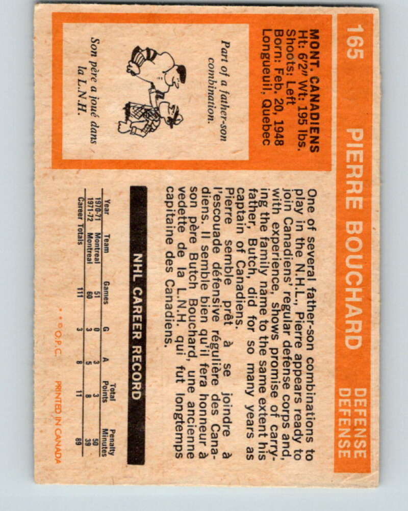 1972-73 O-Pee-Chee #165 Pierre Bouchard Montreal Canadiens V3976