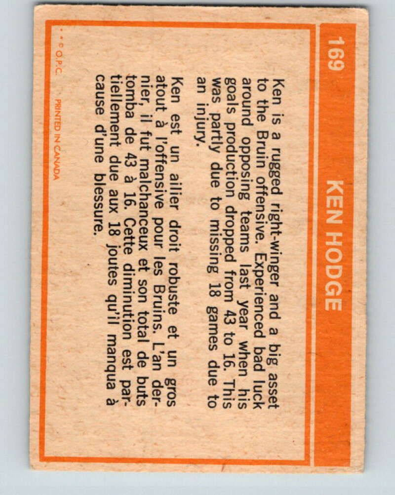 1972-73 O-Pee-Chee #169 Ken Hodge Boston Bruins V3993
