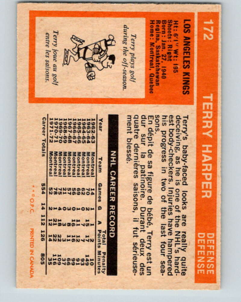 1972-73 O-Pee-Chee #172 Terry Harper Los Angeles Kings V4002
