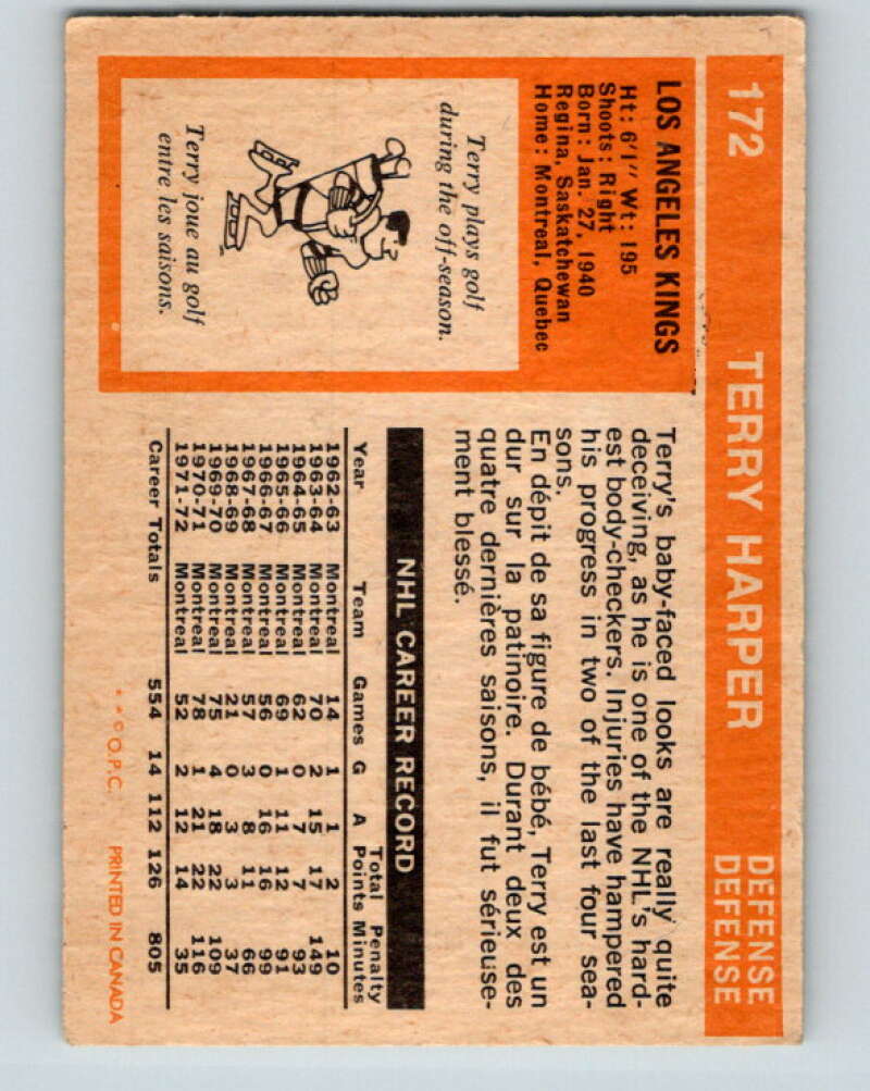 1972-73 O-Pee-Chee #172 Terry Harper Los Angeles Kings V4004