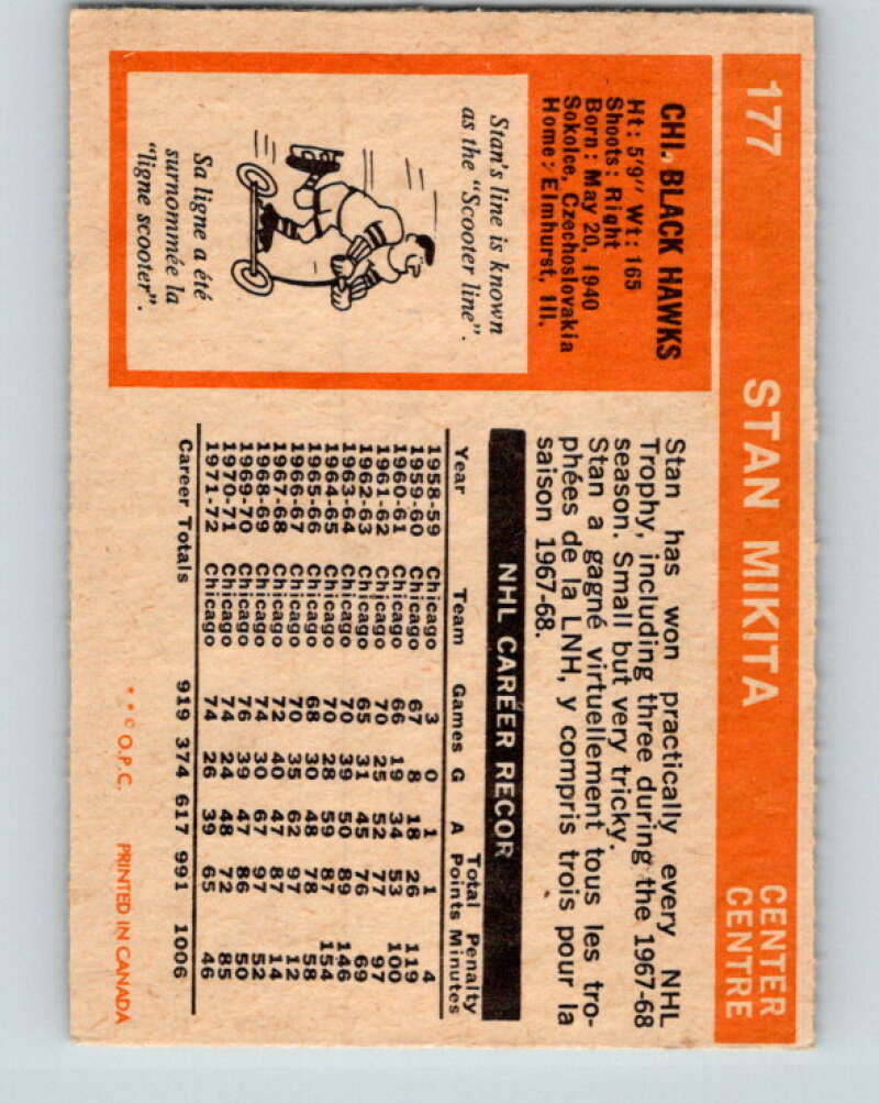1972-73 O-Pee-Chee #177 Stan Mikita Chicago Blackhawks V4016