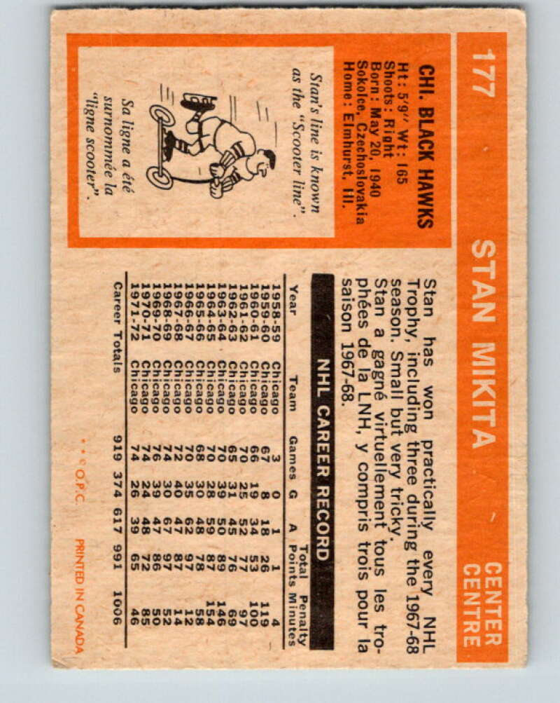 1972-73 O-Pee-Chee #177 Stan Mikita Chicago Blackhawks V4017