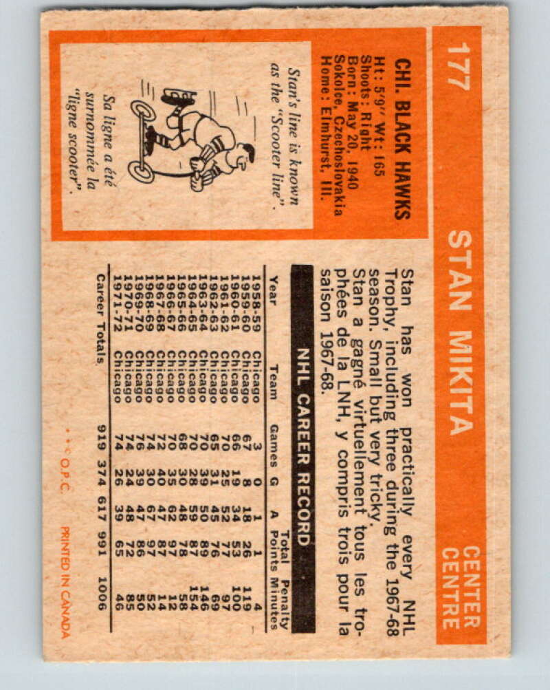 1972-73 O-Pee-Chee #177 Stan Mikita Chicago Blackhawks V4019