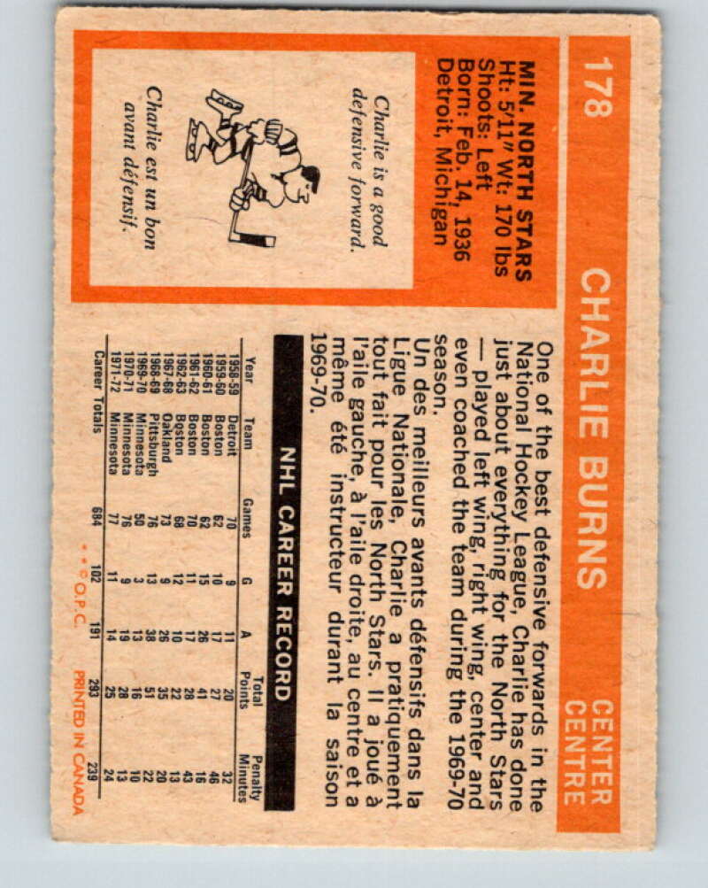 1972-73 O-Pee-Chee #178 Charlie Burns Minnesota North Stars V4023