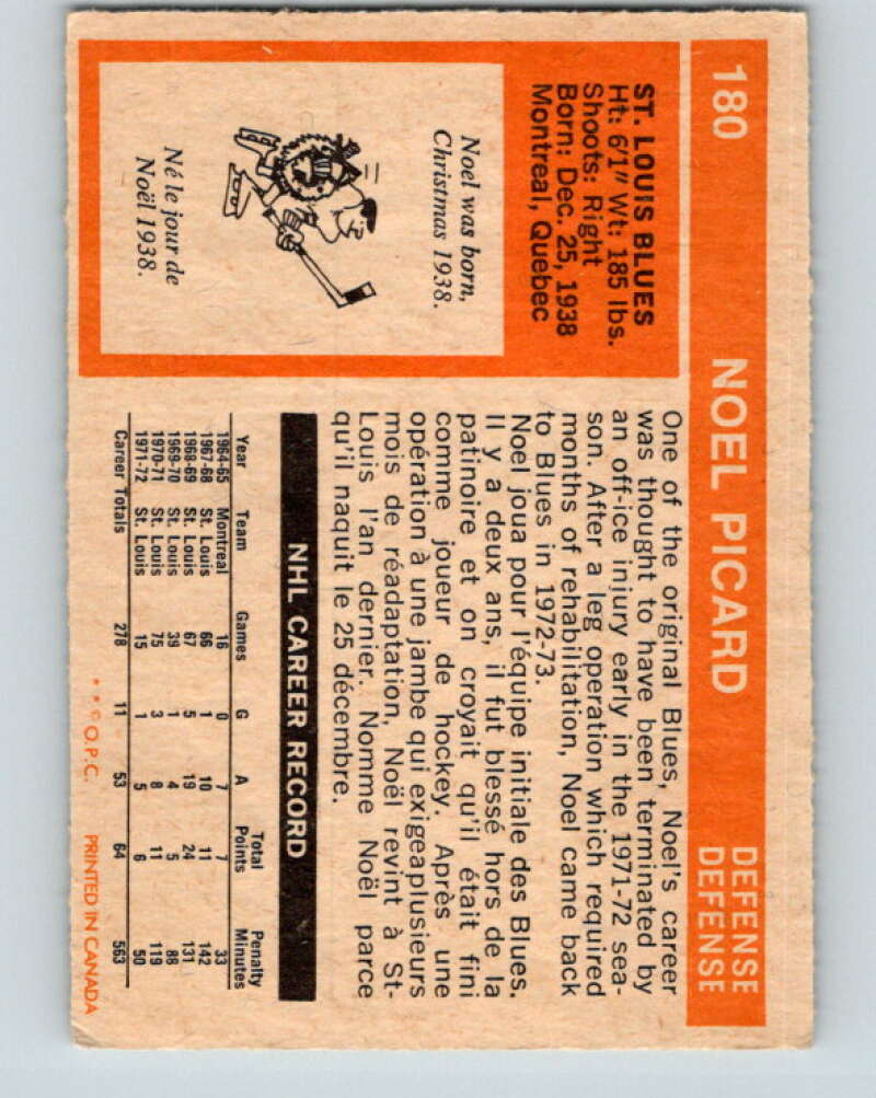 1972-73 O-Pee-Chee #180 Noel Picard St. Louis Blues V4030
