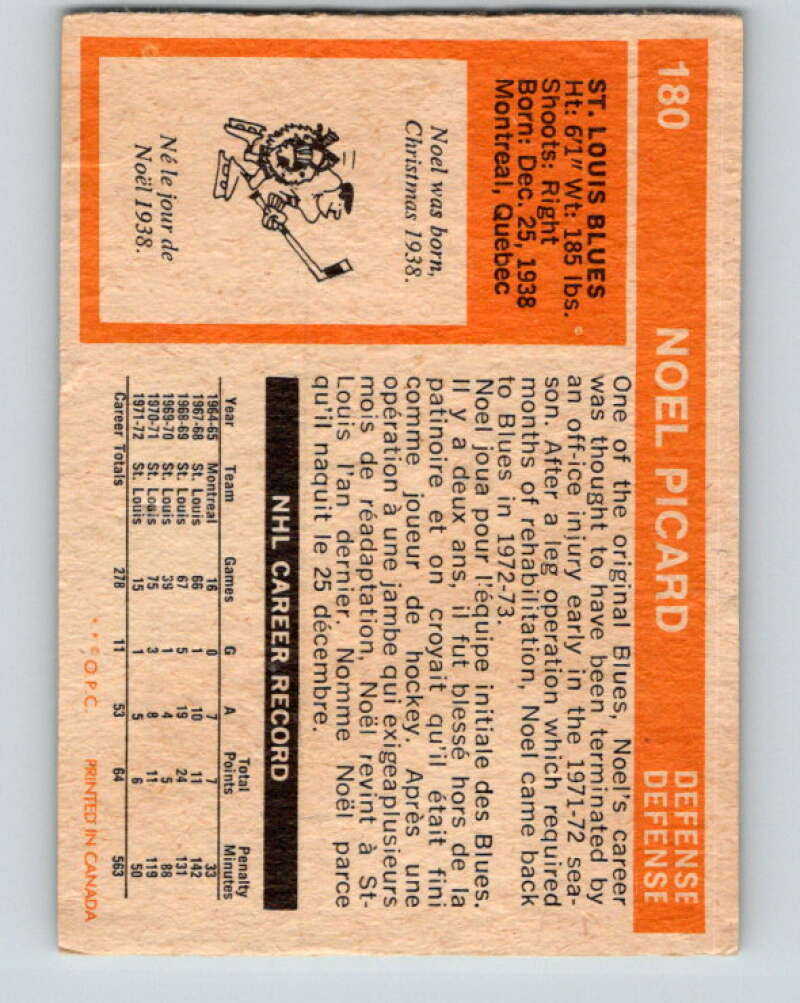 1972-73 O-Pee-Chee #180 Noel Picard St. Louis Blues V4033