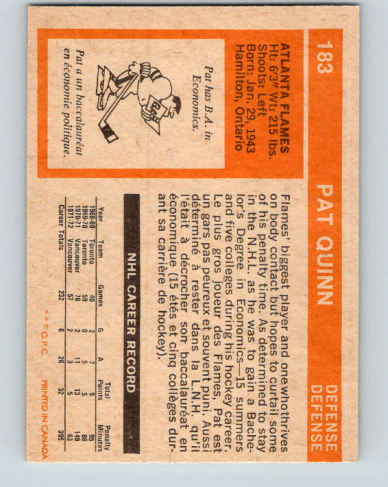 1972-73 O-Pee-Chee #183 Pat Quinn Atlanta Flames V4049