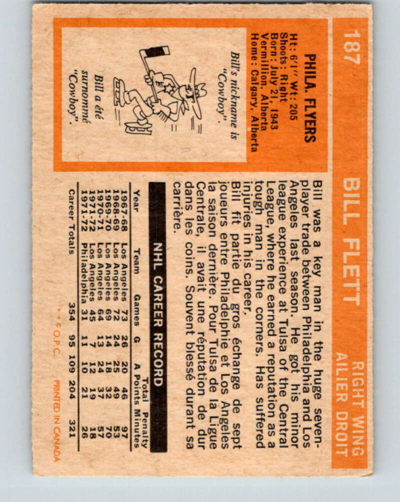 1972-73 O-Pee-Chee #187 Bill Flett Philadelphia Flyers V4061