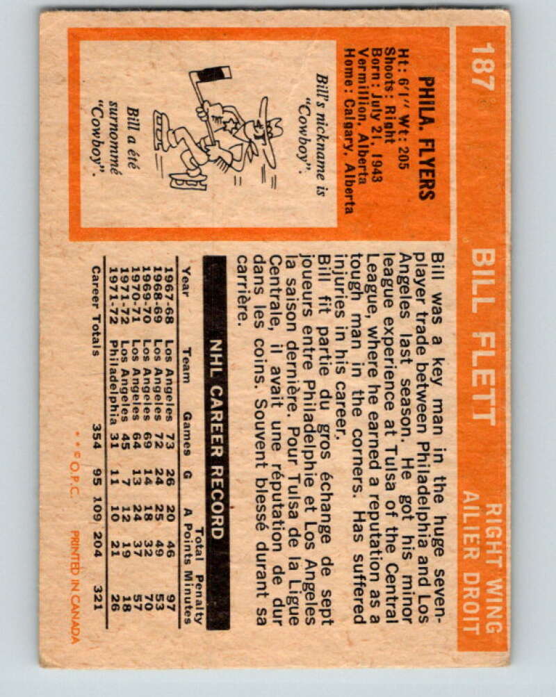 1972-73 O-Pee-Chee #187 Bill Flett Philadelphia Flyers V4063