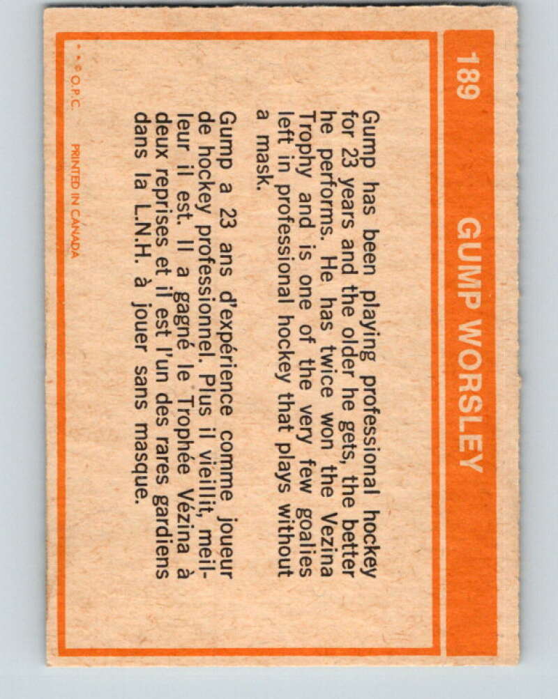 1972-73 O-Pee-Chee #189 Gump Worsley Minnesota North Stars V4069