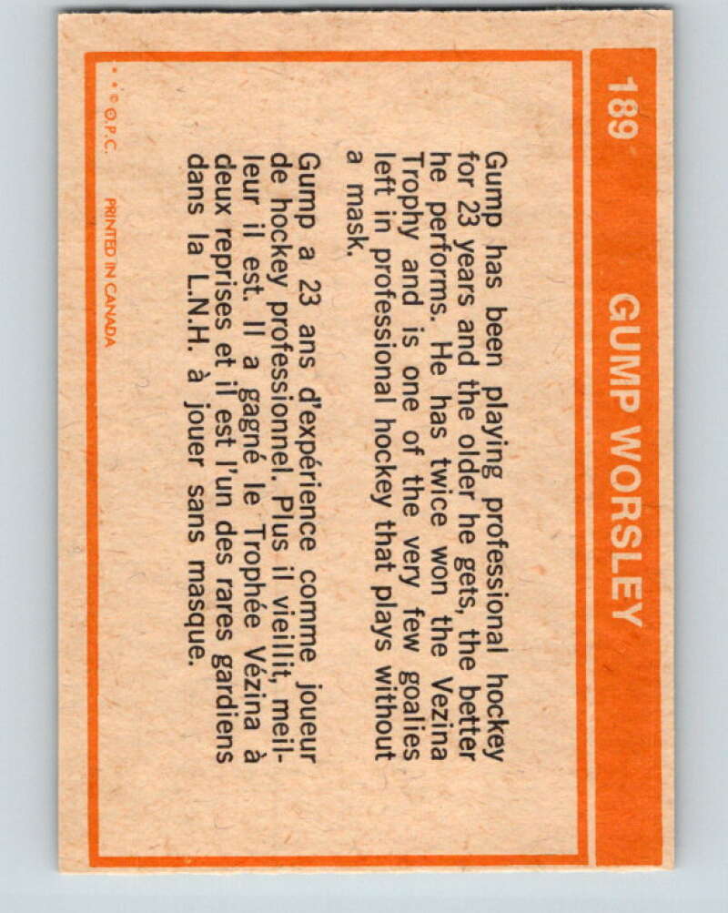 1972-73 O-Pee-Chee #189 Gump Worsley Minnesota North Stars V4070