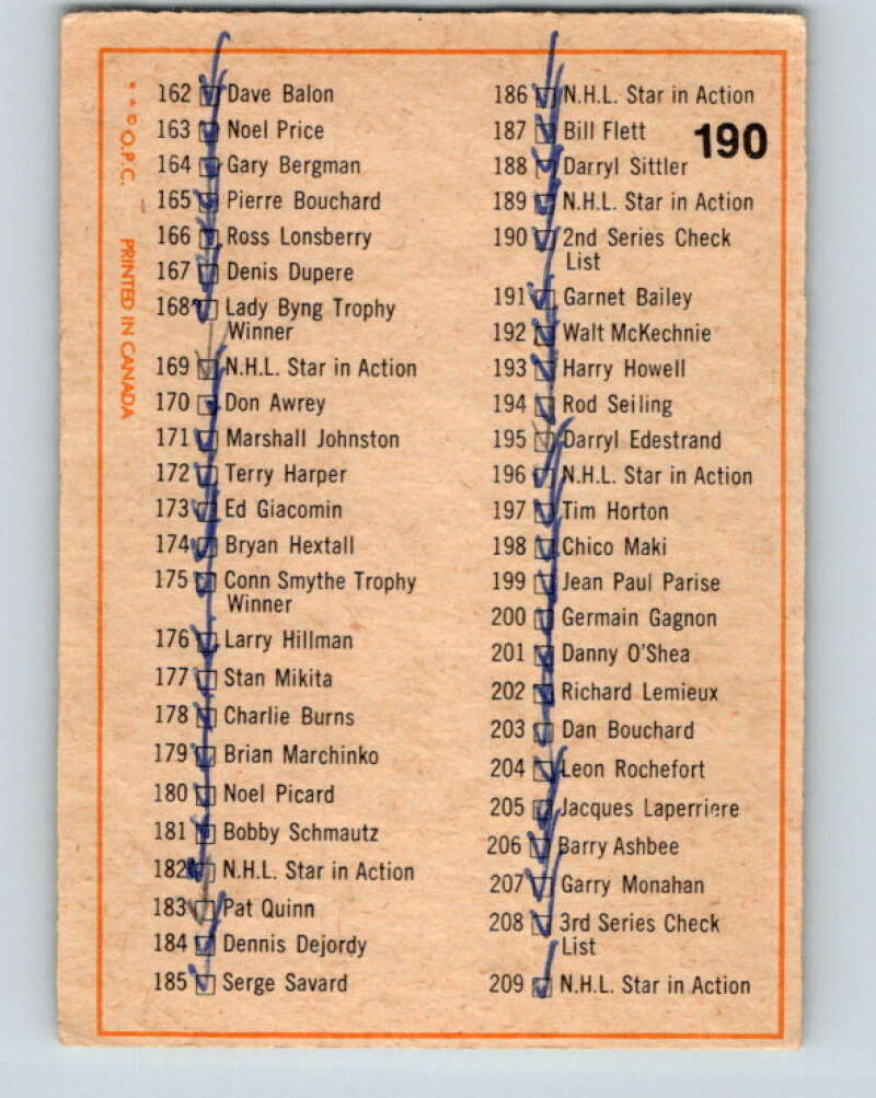 1972-73 O-Pee-Chee #190 Checklist V4073