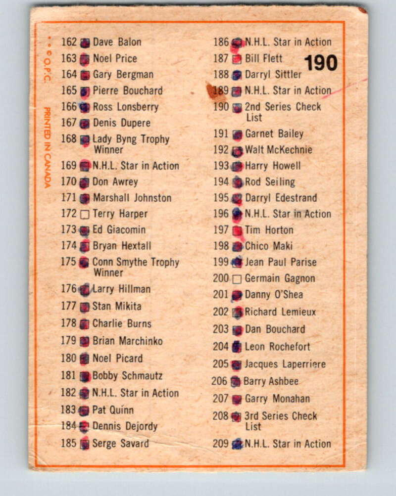 1972-73 O-Pee-Chee #190 Checklist V4074