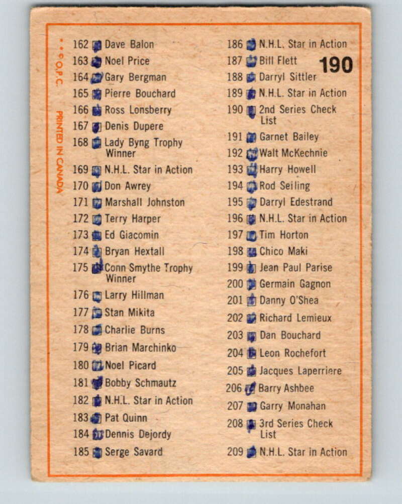 1972-73 O-Pee-Chee #190 Checklist V4075