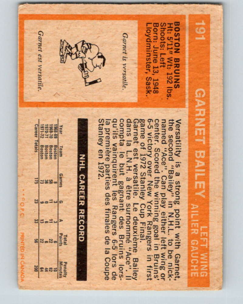 1972-73 O-Pee-Chee #191 Ace Bailey Boston Bruins V4079
