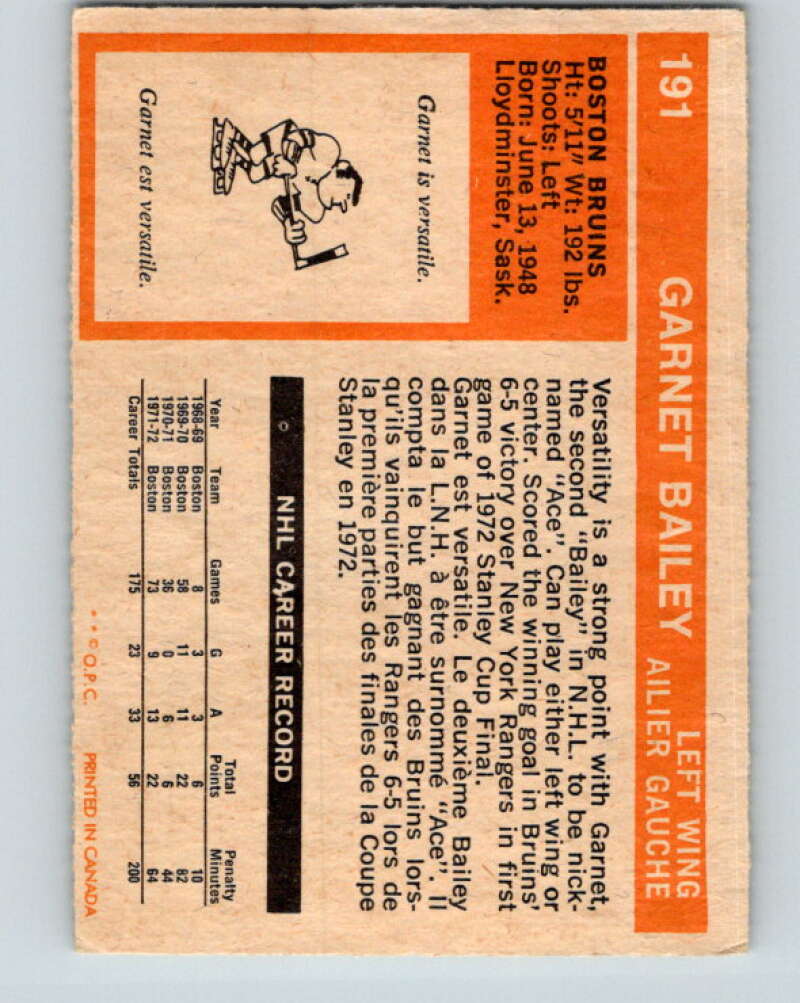 1972-73 O-Pee-Chee #191 Ace Bailey Boston Bruins V4080