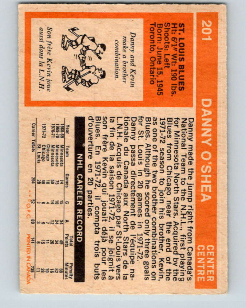 1972-73 O-Pee-Chee #201 Danny O'Shea St. Louis Blues V4114