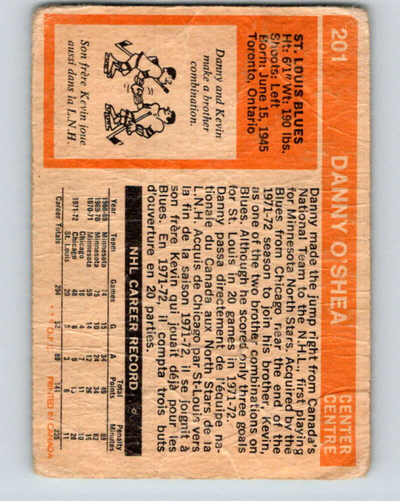 1972-73 O-Pee-Chee #201 Danny O'Shea St. Louis Blues V4115