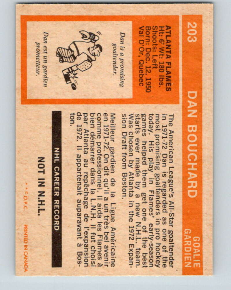 1972-73 O-Pee-Chee #203 Dan Bouchard RC Rookie Atlanta Flames V4122