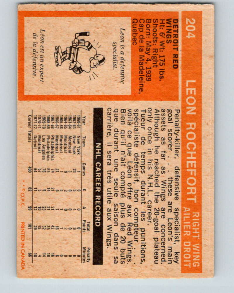 1972-73 O-Pee-Chee #204 Leon Rochefort Detroit Red Wings V4131