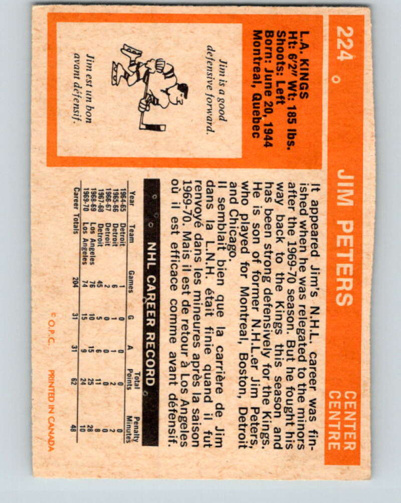 1972-73 O-Pee-Chee #224 Jim Peters Los Angeles Kings V4158
