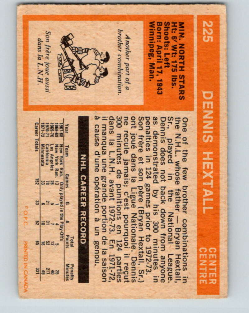 1972-73 O-Pee-Chee #225 Dennis Hextall Minnesota North Stars V4159