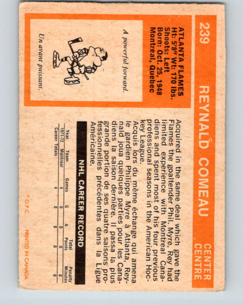1972-73 O-Pee-Chee #239 Rey Comeau RC Rookie Atlanta Flames V4167