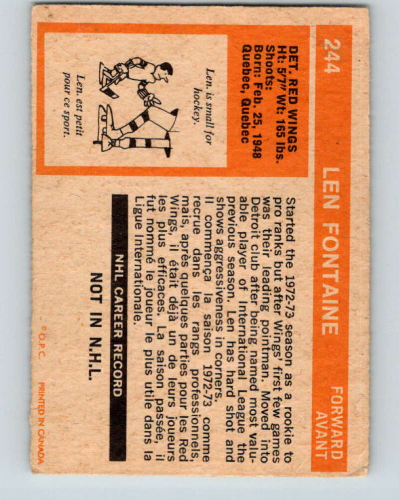 1972-73 O-Pee-Chee #244 Len Fontaine RC Rookie Detroit Red Wings V4170