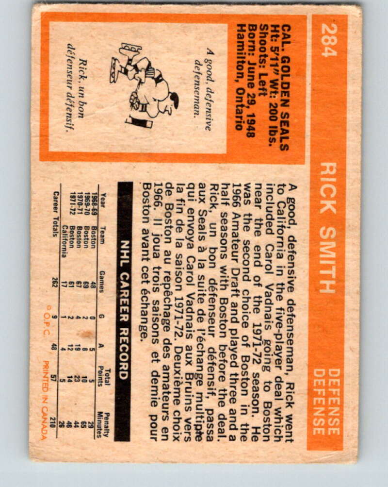 1972-73 O-Pee-Chee #284 Rick Smith California Golden Seals V4196