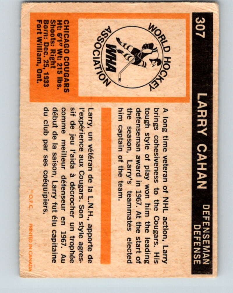 1972-73 O-Pee-Chee #307 Larry Cahan See Scans Chicago Cougars V4203