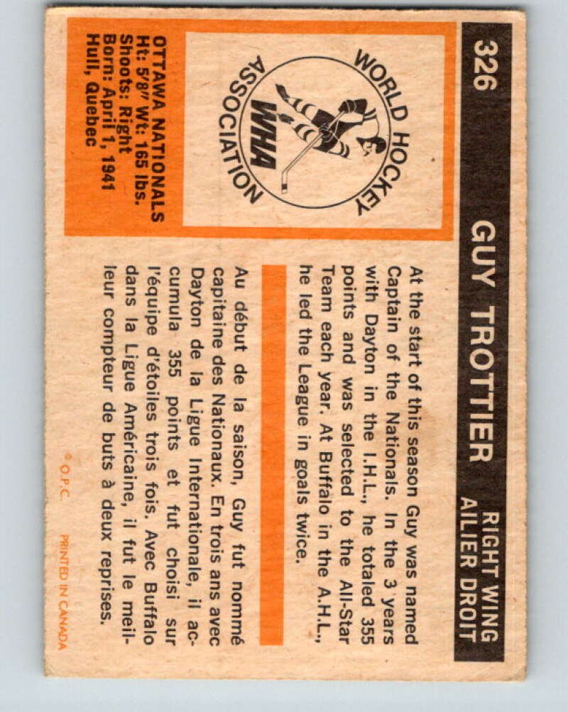 1972-73 O-Pee-Chee #326 Guy Trottier See Scans Ottawa Nationals V4206