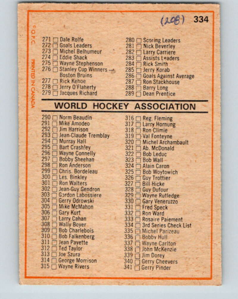 1972-73 O-Pee-Chee #334 Checklist See Scans V4207