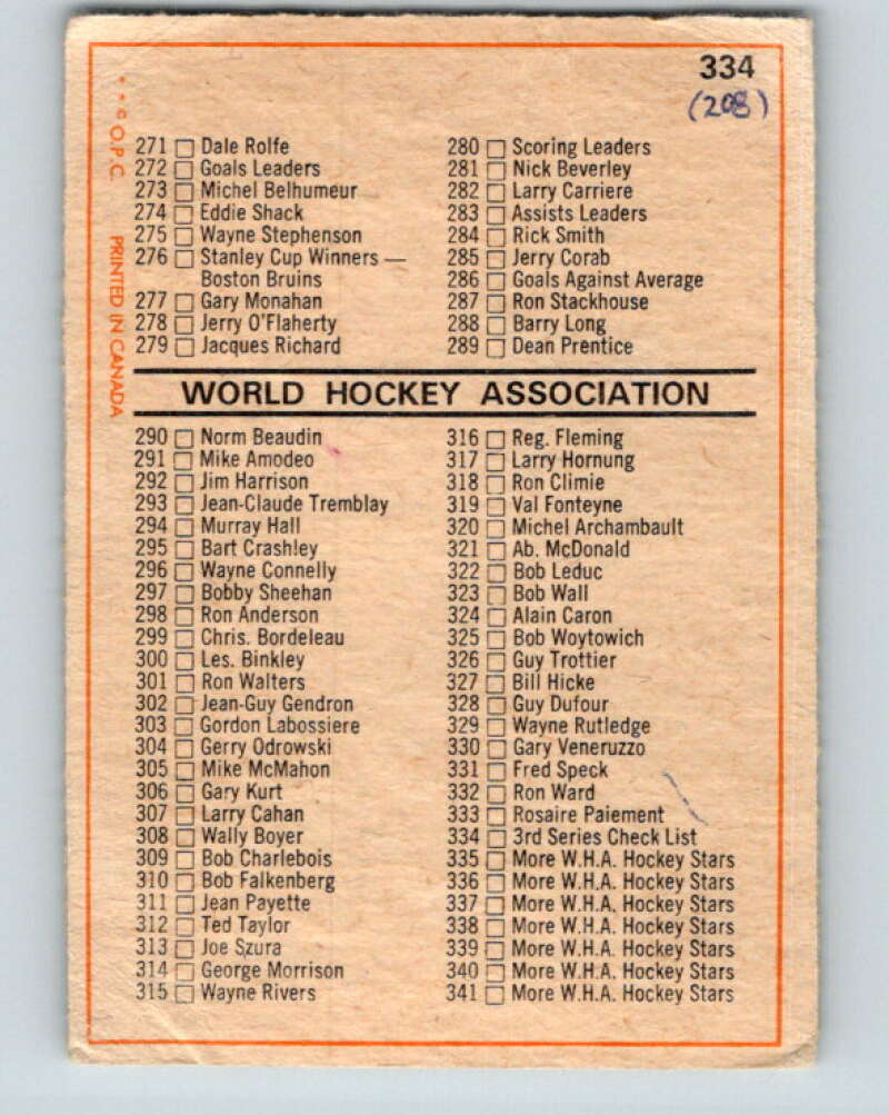 1972-73 O-Pee-Chee #334 Checklist See Scans V4208