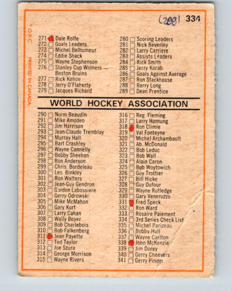 1972-73 O-Pee-Chee #334 Checklist See Scans V4209