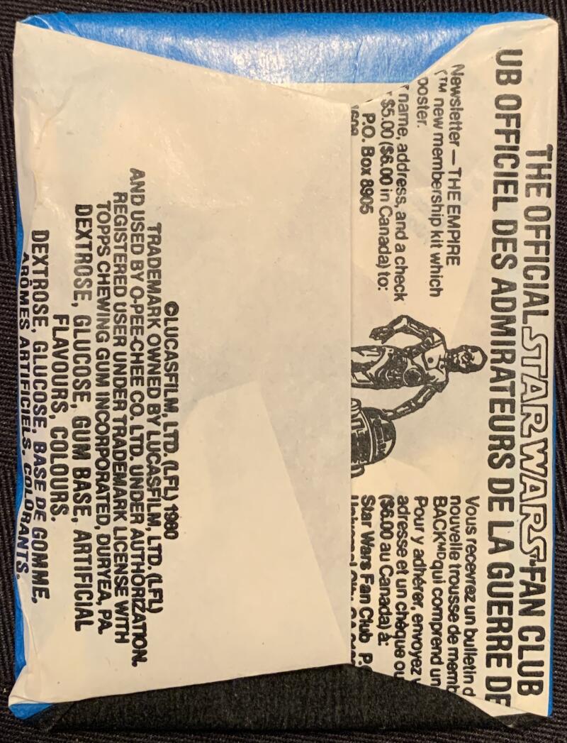 1980 OPC Star Wars Empire Strikes Back Sealed Wax Hobby Trading Pack PK-18