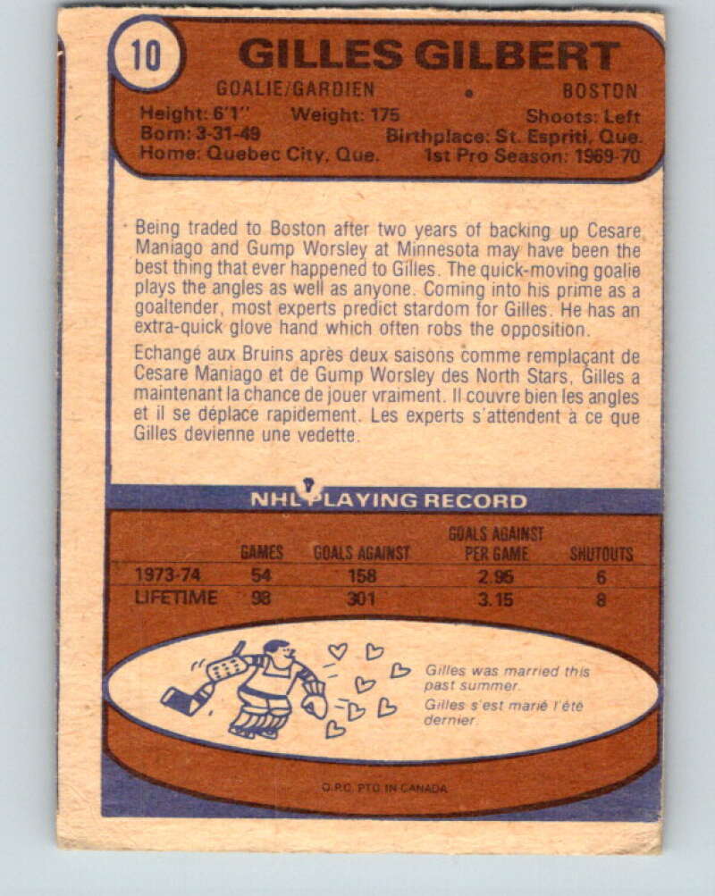 1974-75 O-Pee-Chee #10 Gilles Gilbert Boston Bruins V4237