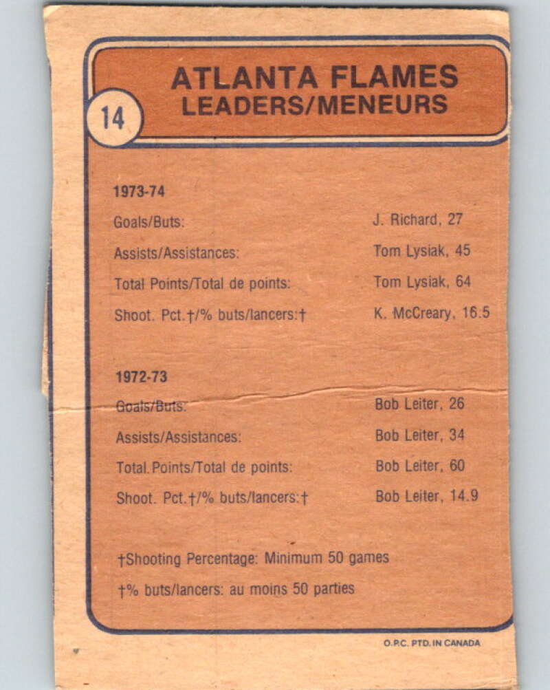 1974-75 O-Pee-Chee #14 Keith McCreary TL Atlanta Flames V4245