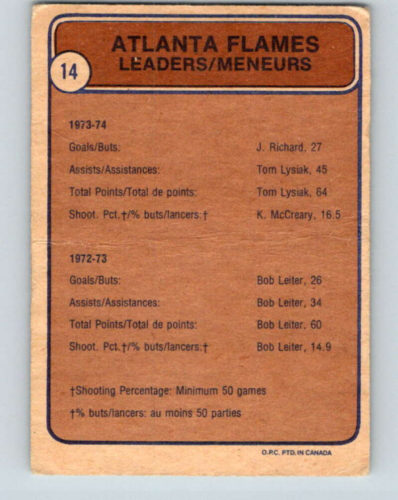 1974-75 O-Pee-Chee #14 Keith McCreary TL Atlanta Flames V4246