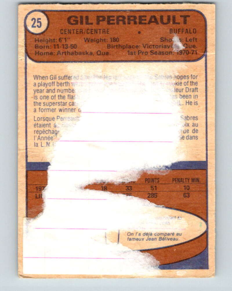 1974-75 O-Pee-Chee #25 Gilbert Perreault Buffalo Sabres V4272