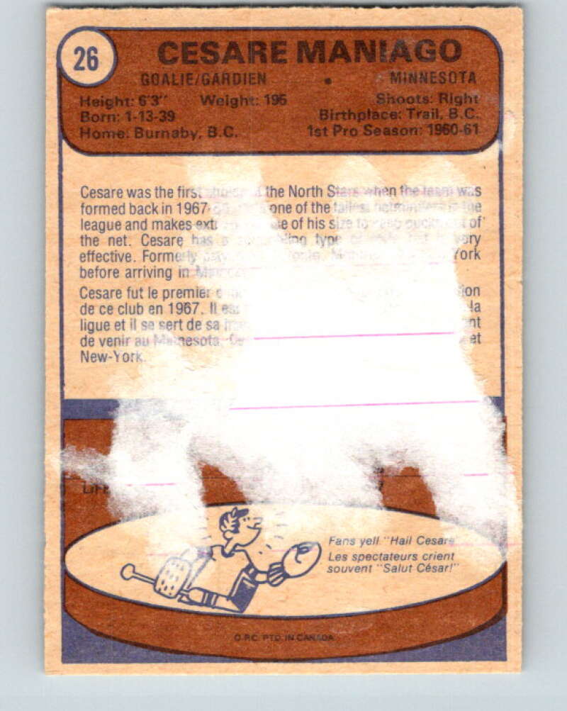 1974-75 O-Pee-Chee #26 Cesare Maniago Minnesota North Stars V4274