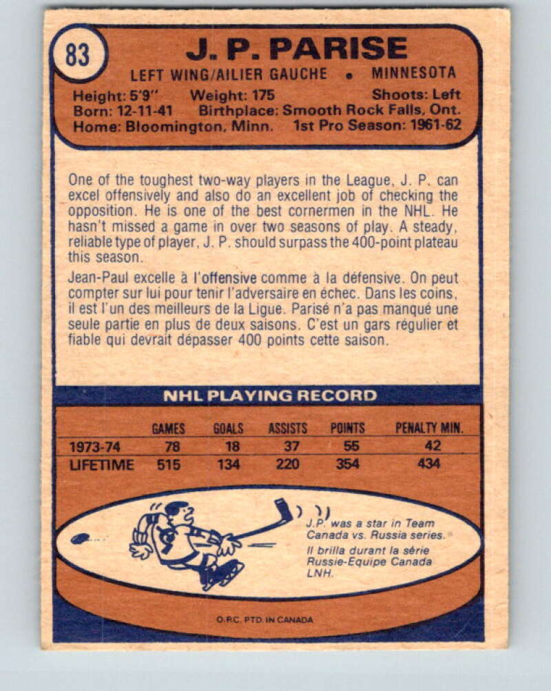 1974-75 O-Pee-Chee #83 J.P. Parise Minnesota North Stars V4391