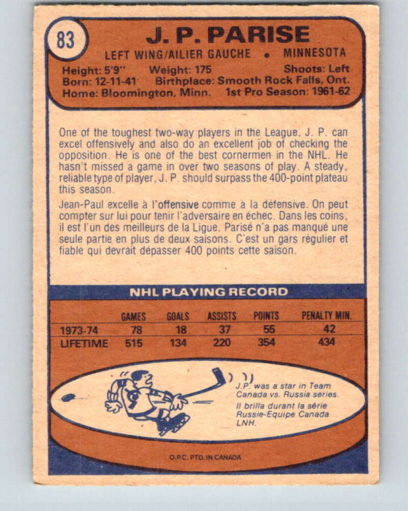 1974-75 O-Pee-Chee #83 J.P. Parise Minnesota North Stars V4392