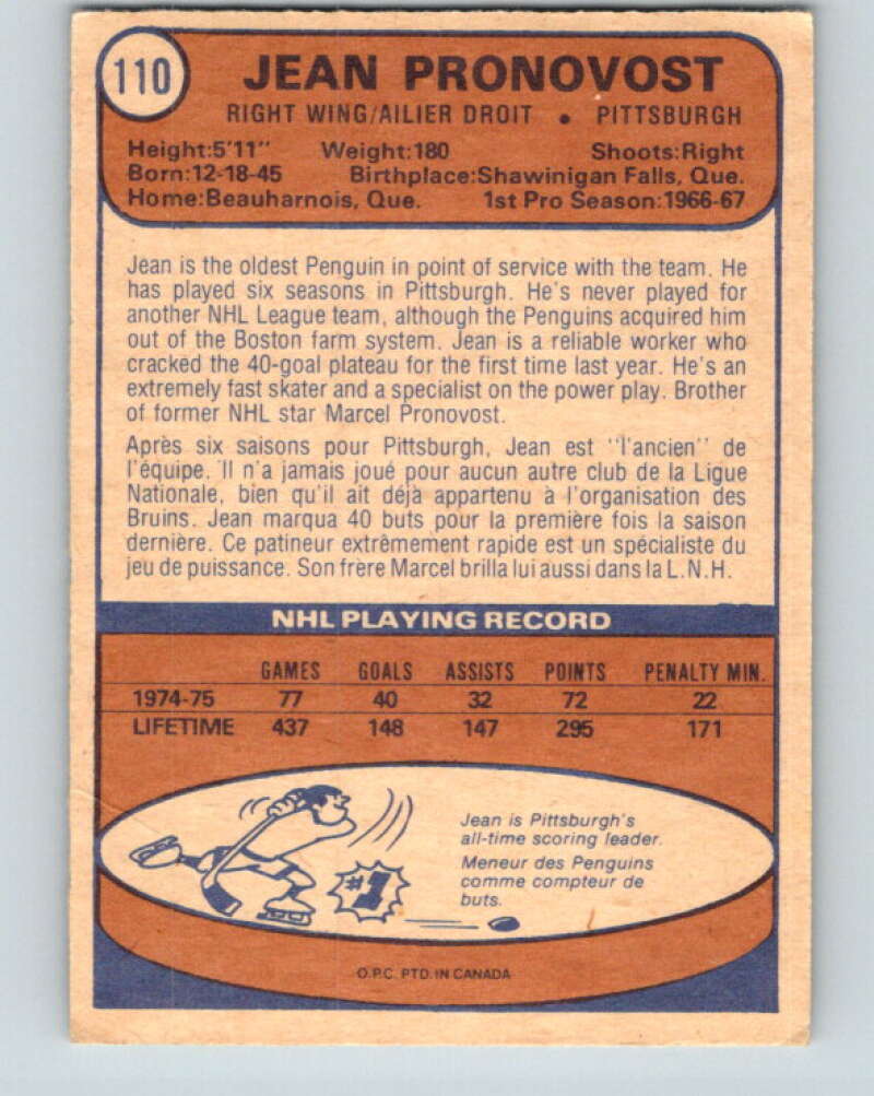 1974-75 O-Pee-Chee #110 Jean Pronovost Pittsburgh Penguins V4468