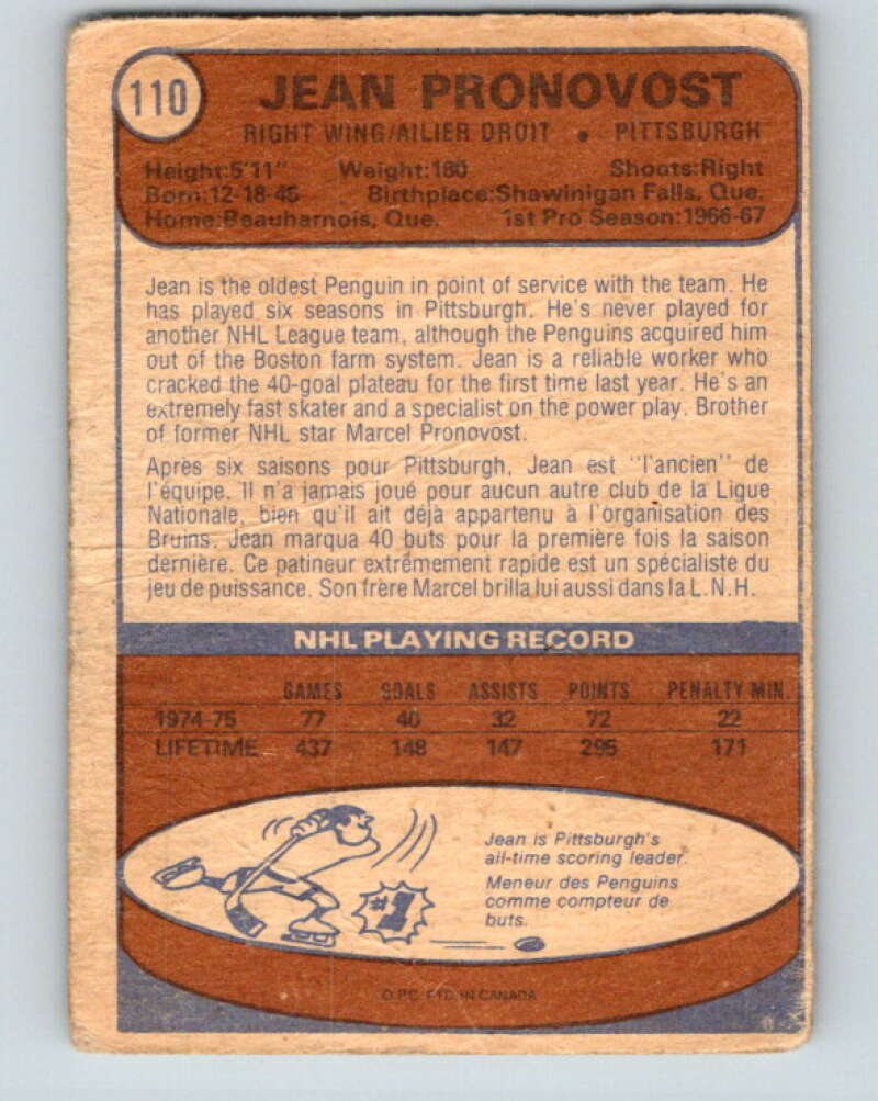 1974-75 O-Pee-Chee #110 Jean Pronovost Pittsburgh Penguins V4470