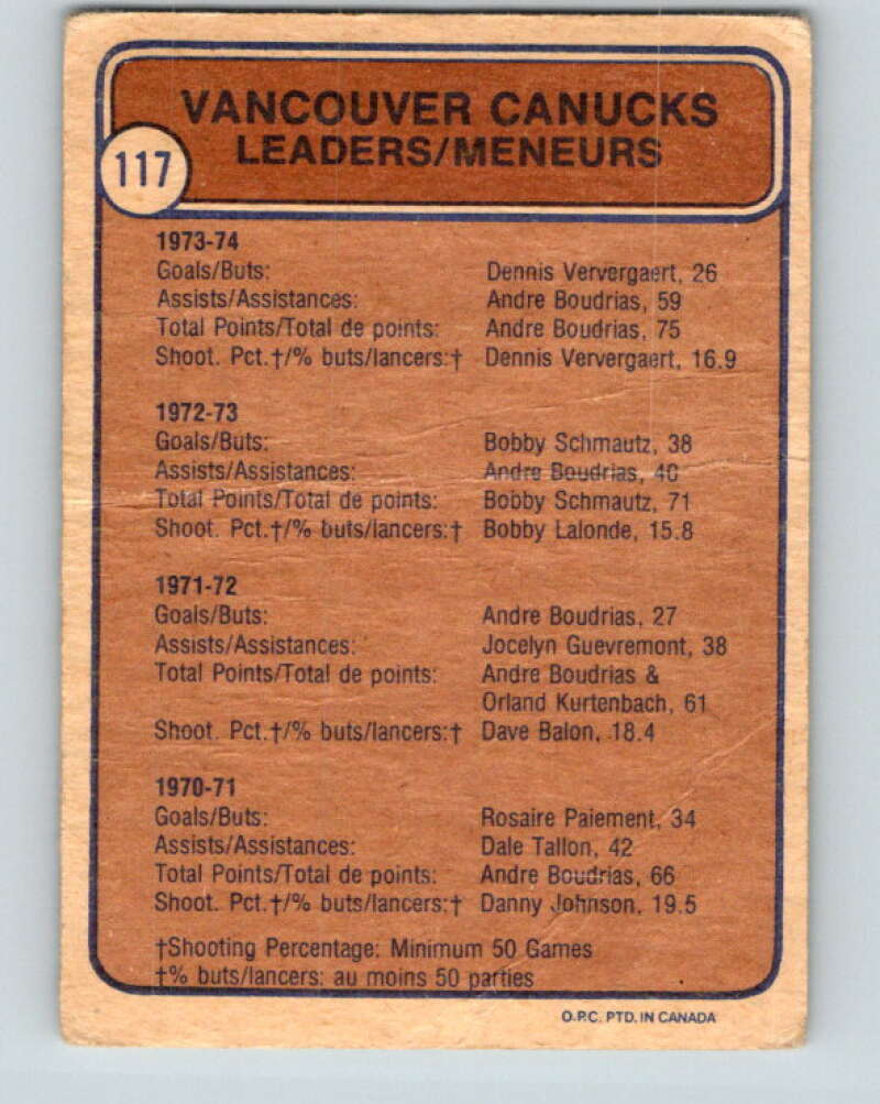 1974-75 O-Pee-Chee #117 Don Tannahill TL Vancouver Canucks V4488