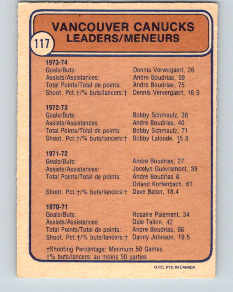1974-75 O-Pee-Chee #117 Don Tannahill TL Vancouver Canucks V4489