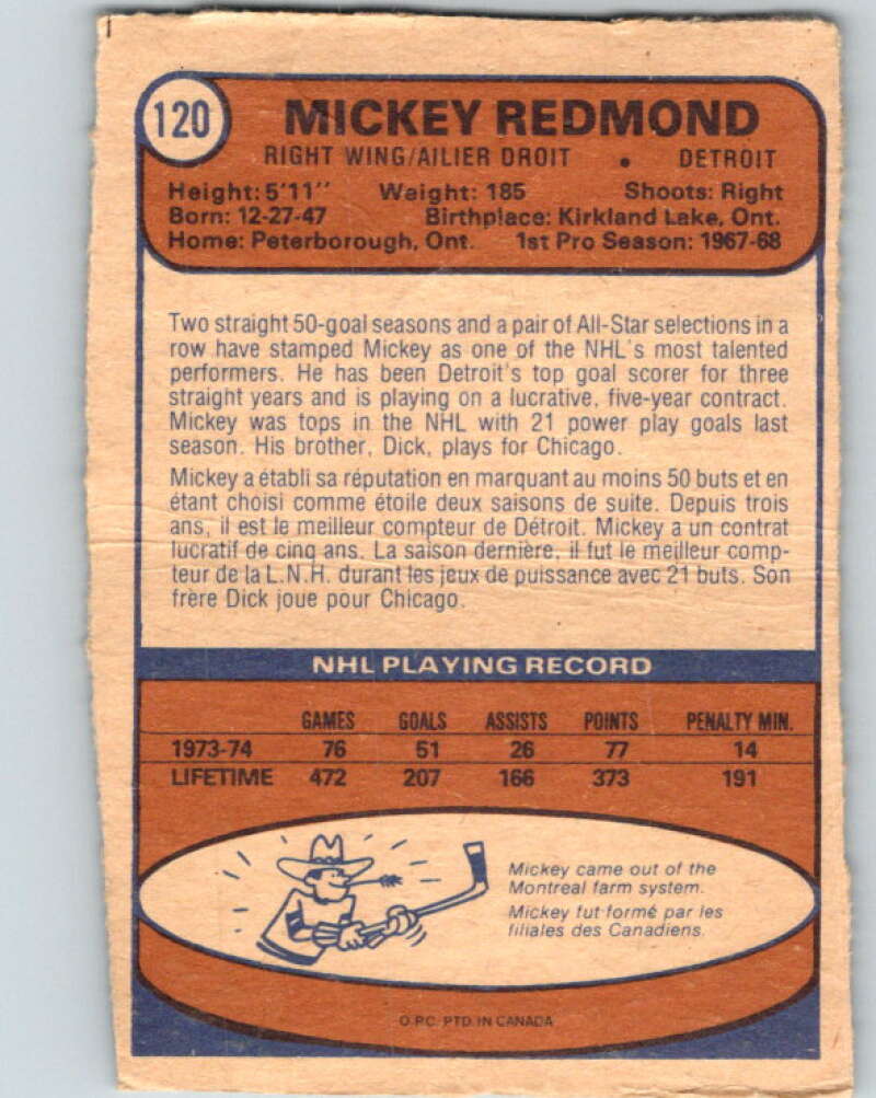 1974-75 O-Pee-Chee #120 Mickey Redmond V4496