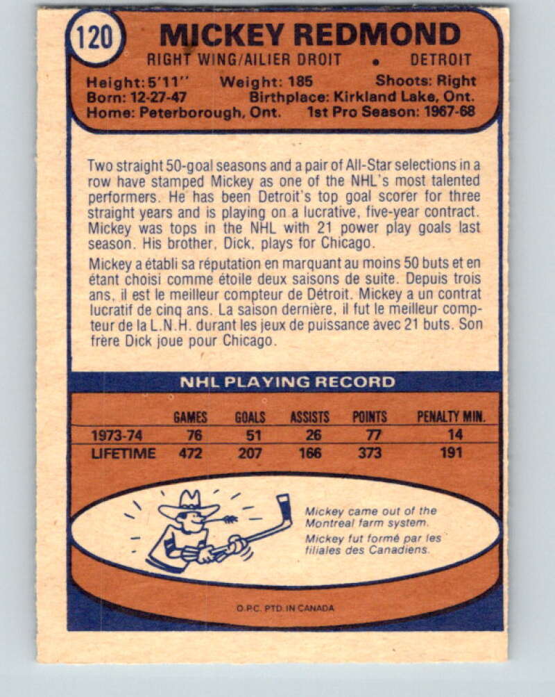 1974-75 O-Pee-Chee #120 Mickey Redmond V4498