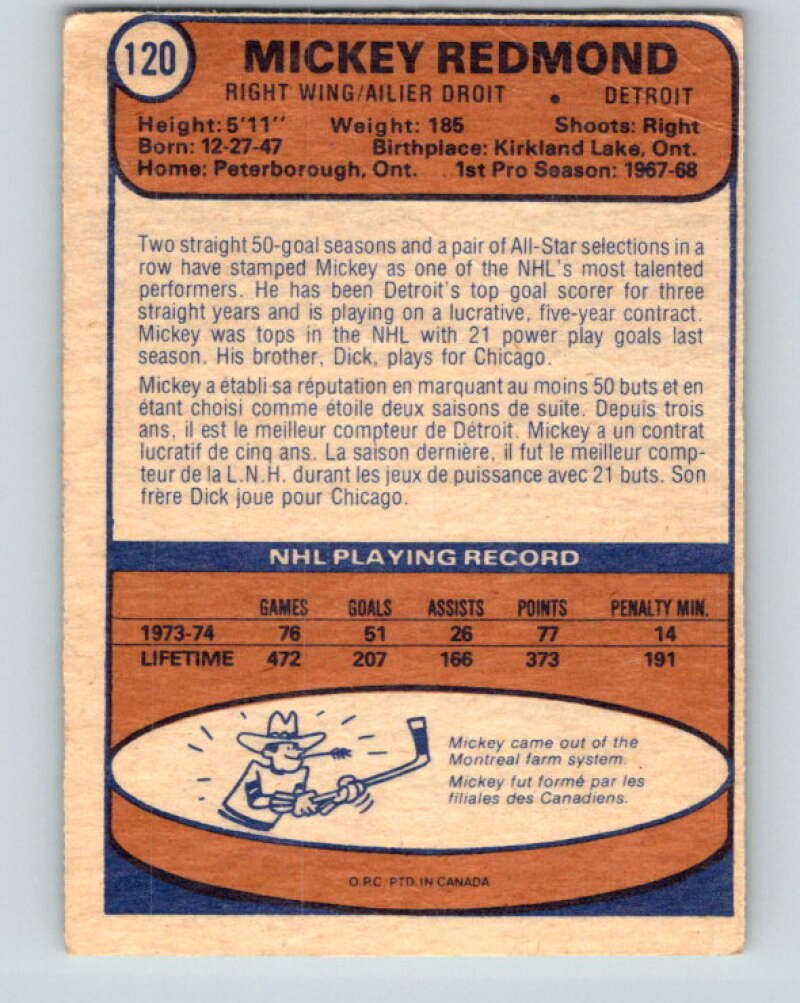1974-75 O-Pee-Chee #120 Mickey Redmond V4500